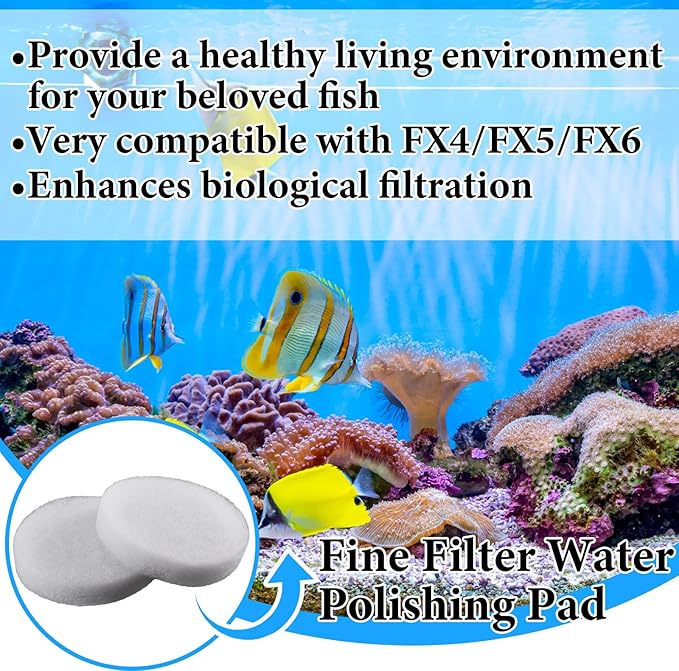 Tranqun 24 Pcs Fine Filter Water Polishing Pad Compatible with Fluval Fx4, Fx5, Fx6 7 x 7 x 1.38 Inches White Filter Media Canister Aquarium Water Polishing Pads