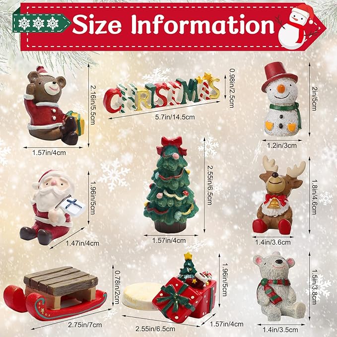 Jetec 9 Pcs Christmas Aquarium Decoration Fish Tank Creative Aquarium Resin Ornament Xmas Series Landscaping Decor Christmas Tree Santa Bear Sled Figurines for Table Desk (Funny Style)