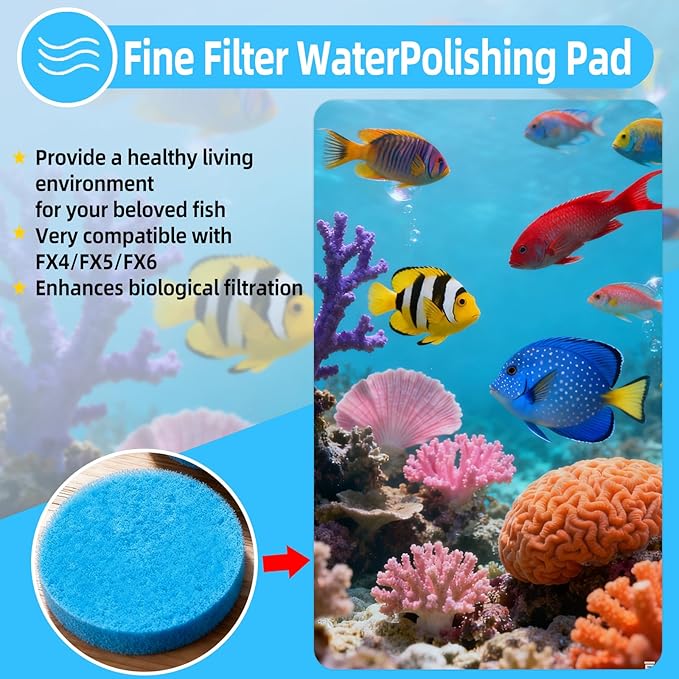 SaferCCTV 24Pcs Fine Filter Water Polishing Pads Compatible with Fx4, Fx5, Fx12, Aquarium Filter Canister Filter Cotton Replacement Pad, Blue