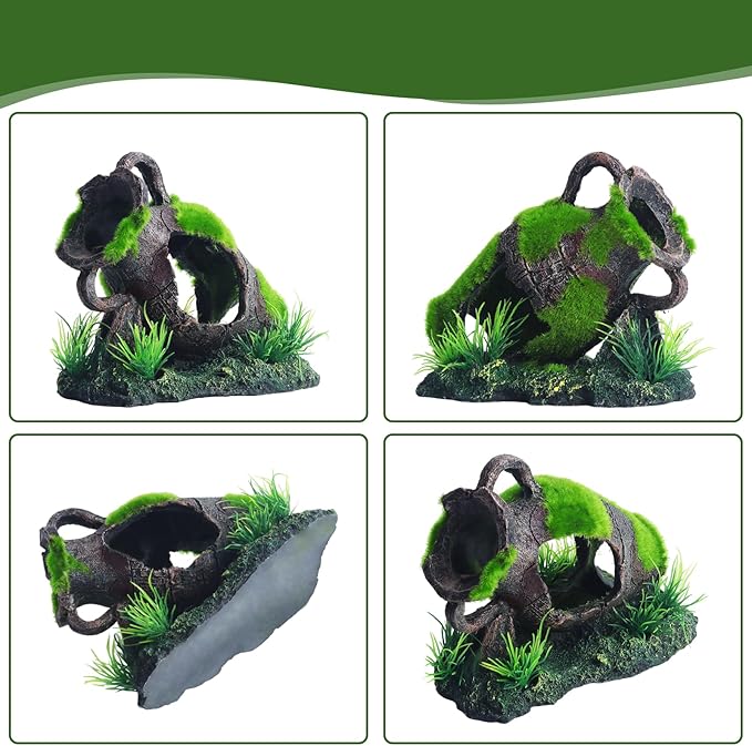 RUIAN Aquarium Broken Barrel Ornament - Fish Hide Cave Decor with Water Bottle Feature, Safe Resin Hideaway for Betta Cichlids Shrimp Aquatic Pets(Water bottle)