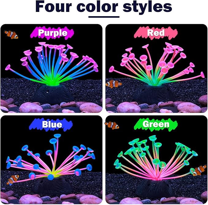 Dynamic Glow in The Dark Aquarium Decorations Unleashing Visual Effects with Soft Silica Gel, Changing Lights Colorful Glowing Coral Ornaments for Fish Tank Decor (Green, Calla)