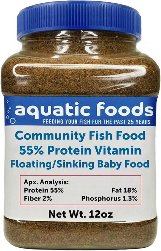 Community Tropical Fish Food, 55% Protein Vitamin Rich Floating/Slow Sinking Granulars for Tetras, Guppies, Cichlids, Live Bearers, Pond Fish All Tropical Fish - 12oz Small Jar