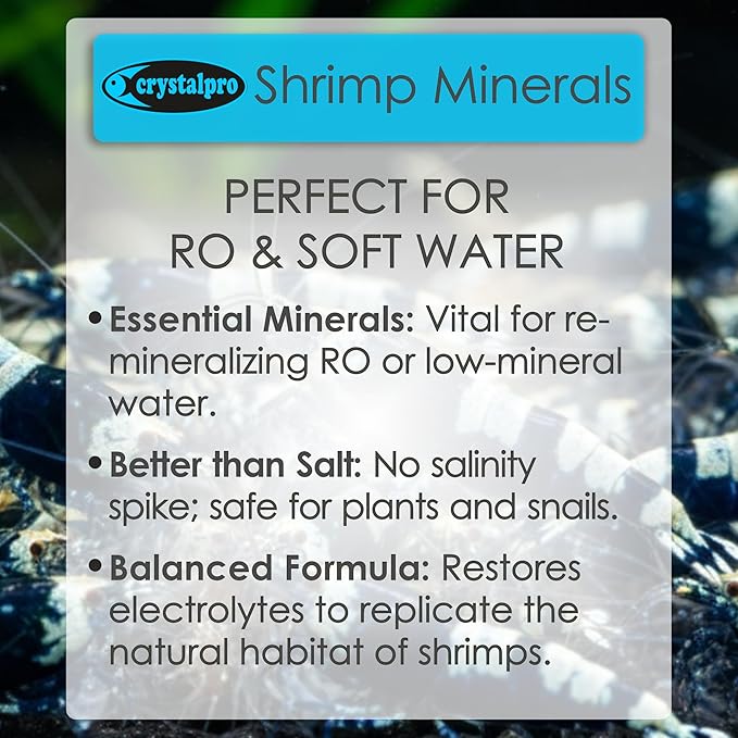 Crystalpro Shrimp Minerals 16.9 Oz – Liquid Aquarium Salt & Trace Elements for Freshwater Shrimp Tanks – Supports Caridina & Neocaridina – Molting & Breeding Additive – Invertebrate Tank Conditioner