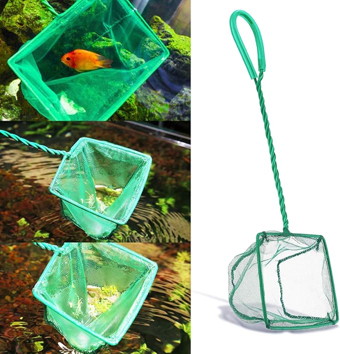 Aquarium Fish Nets, DSSPORT 4 Inch Small Mesh Fish Catch Nets with Plastic Handle Green
