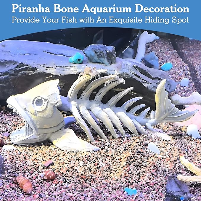 kathson Fish Tank Decorations Resin Piranha Skeleton Aquarium Decor Reptile Tank Accessories Ornament Fish Bone Hideout for Shrimp Lizards Geckos Spiders