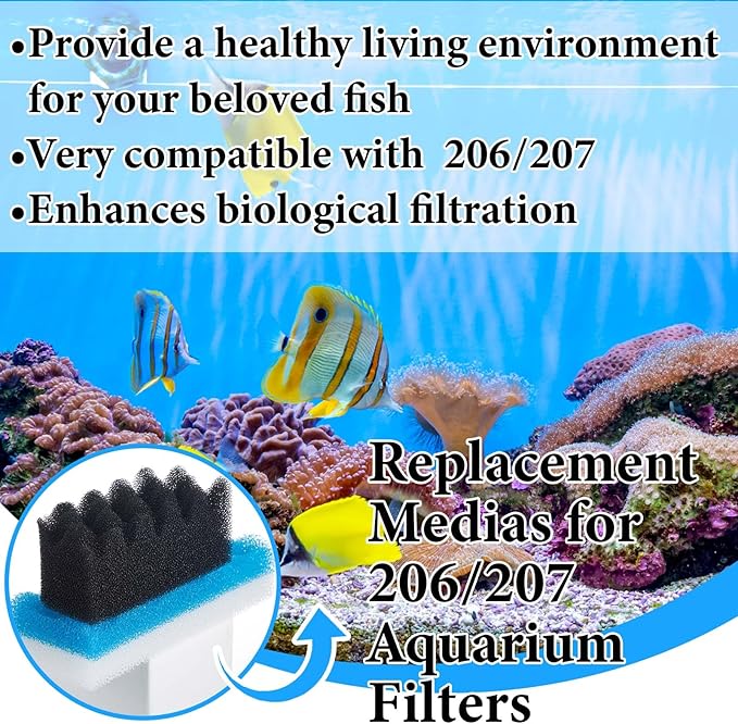 Threlaco 6 Pcs Aquarium Filters Bio Sponge Sets Compatible with Fluval 206/207, Including 2 Blue 2 White 2 Black Bio Sponge for Replacement Filter Media Kit