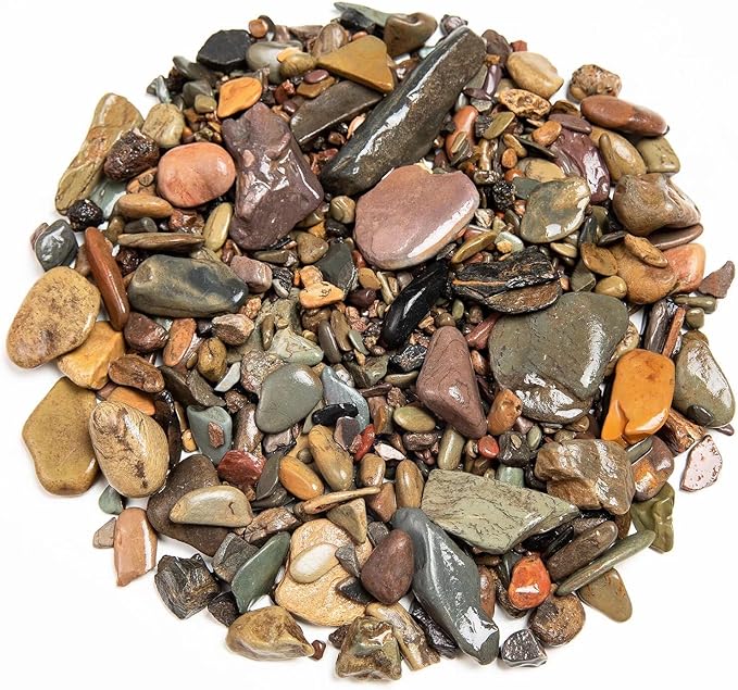 WDEFUN Aquarium Gravel River Rock, Natural Polished Mixed Colorful Stones, 10 LBS, for Plant Aquariums, Landscaping, Vase Filler