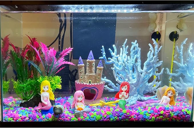 Kooterfun Mermaid's Castle Fish Tank Decorations-28pack Include Castle Hideout, Faux Coral,Starfish and Artificial Plastic Plants Aquarium Décor Accessories for All Fish-Pink