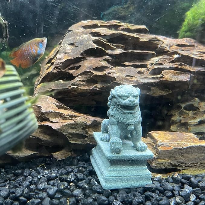 livelyfish Asian Fu Foo Dogs Statues A Pair of Two Guardian Lion Sandstone Figurine Pets Fish Tank Aquarium Landscape Ornaments Garden Feng Shui Decorations, M