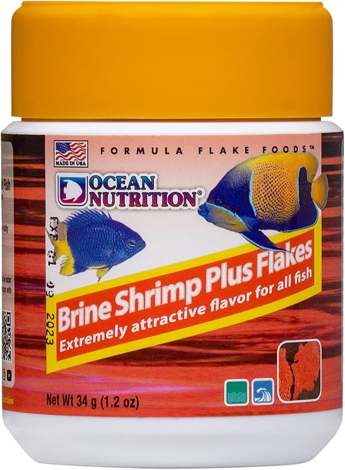 Ocean Nutrition Brine Shrimp Plus Flake Fish Food - Natural Ingredient Fish Food Flakes for Betta Fish and All Tropical Fish - Supports Health & Coloration, Made in USA, 1.2 oz (34g)
