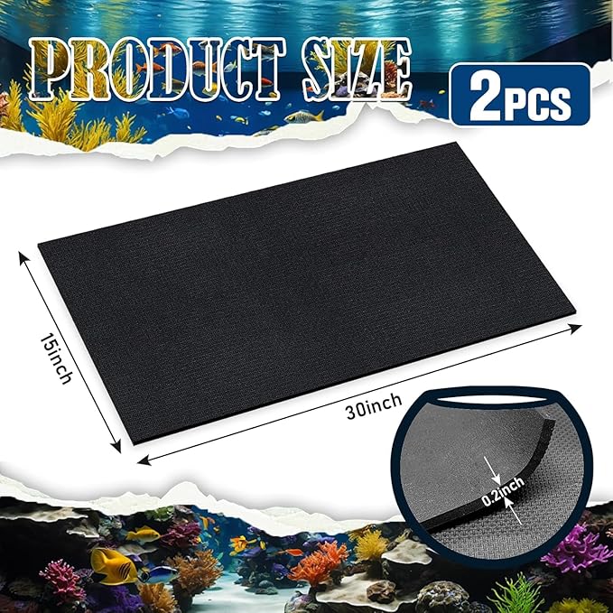 15 x 30 x 0.2 Inches Aquarium Leveling Mat, 2PCS Neoprene Non-Slip Shockproof Fish Tank Pad Waterproof Textured Surface for Uneven Surfaces Durable Fish Tank Mat with Easy-Cut Edges