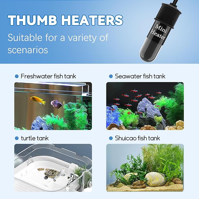 Small Aquarium Heater,Submersible Adjustable Mini Fish Tank Heater 10W,Betta Heater with External Temperature Controller,LED Temperature Display, Used for 1-2 Gallon