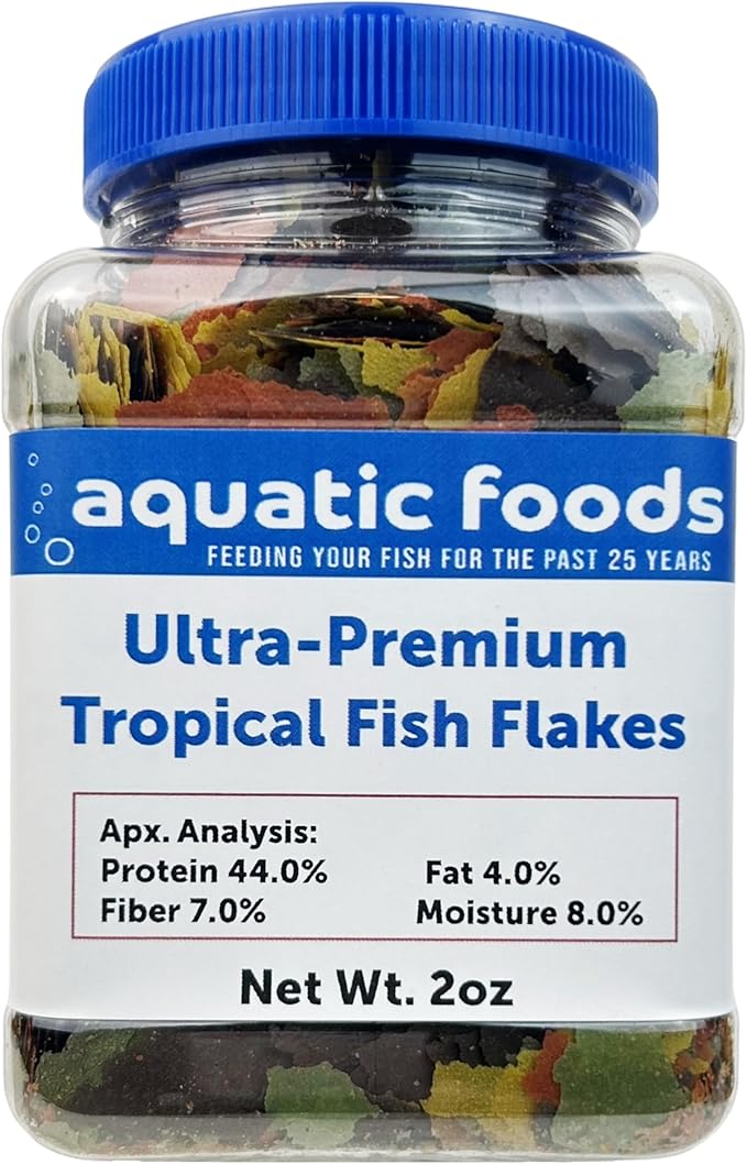 Ultra-Premium 8-Type Special Blend of Tropical Fish Flakes for Discus, Cichlids, Angel Fish, Guppies. Tetras, All Tropicals. AF Flakes…2oz Small Jar