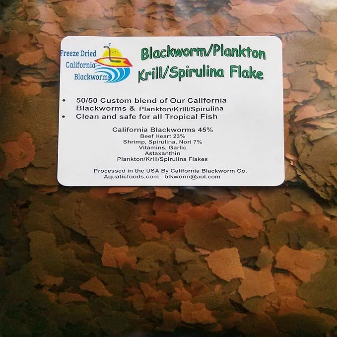 Flakes - 45% California Blackworm & Plankton/Krill/Spirulina Flake Mix for Discus, Cichlids, Tetras, Guppies, Live Bearers, Pond Fish, All Tropical Fish Premium AF Flakes - 2-lbs