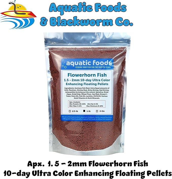 Flowerhorn Fish Ultra Red Color Enhancing 1.5mm-2mm Floating Pellets. Color Enhancing in 10-Days for Baby, Juvenile and Adult Flowerhorn…1-lb Bag