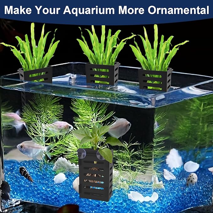 2Pack Aquarium Plant Holder Hanging Aquarium Planters with Hooks and Suction Cups Aquarium Planter Cups Fish Tank Plant Holders for Aquatic Plant Cultivation, Aquascape Decoration