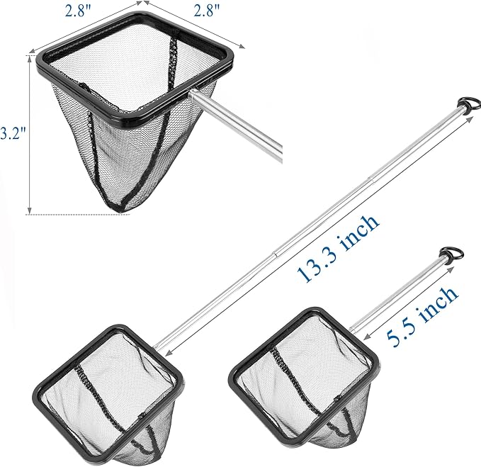 Lpraer Aquarium Fish Net with Extendable Stainless Steel Long Handle Fine Mesh Net for Fish Tank