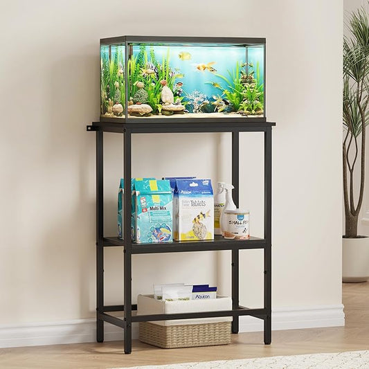 5-10 Gallon Fish Tank Stand, Aquarium Stand with 2-Tier Storage Shelves, Heavy-Duty Reptile Terrarium Stand Table with One-Piece Top for 10 Gallon Standard Model, 21.2" L x 11.8" W x 29.3" H (Black)