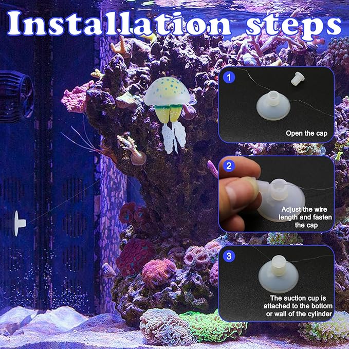 WishLotus Aquarium Jellyfish Decoration, Soft Silicone Glowing Aquarium Decorations Fluorescent Jellyfish with Suction Cup New Upgraded Simulation Aquarium Decor for Various Fish Tank (C 1, Blue)