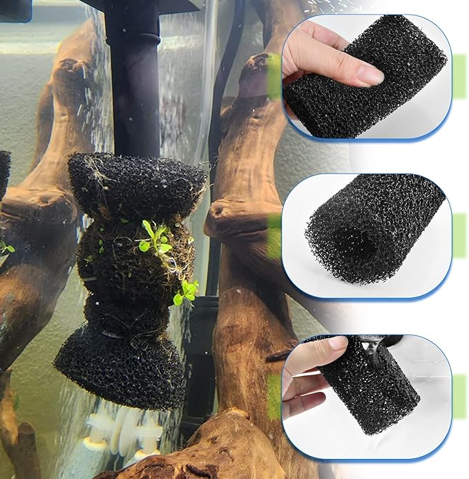 Sankoly 12 Pieces Aquarium Filter Sponge 0.8" Intake Shrimp Filter Coarse Sponge Filter for Aquarium Fish Tank, Protect Fish Fry and Shrimp, Black