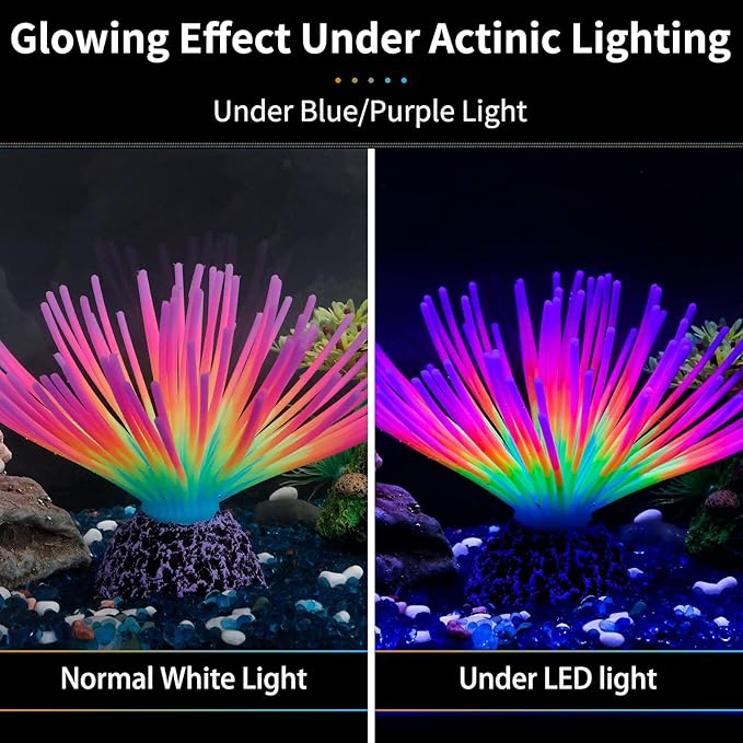Uniclife Aquarium Imitative Rainbow Sea Urchin Ball/Coral Plant/Strip Coral Plant Decoration Artificial Silicone Ornament with Glowing Effect for Fish Tank