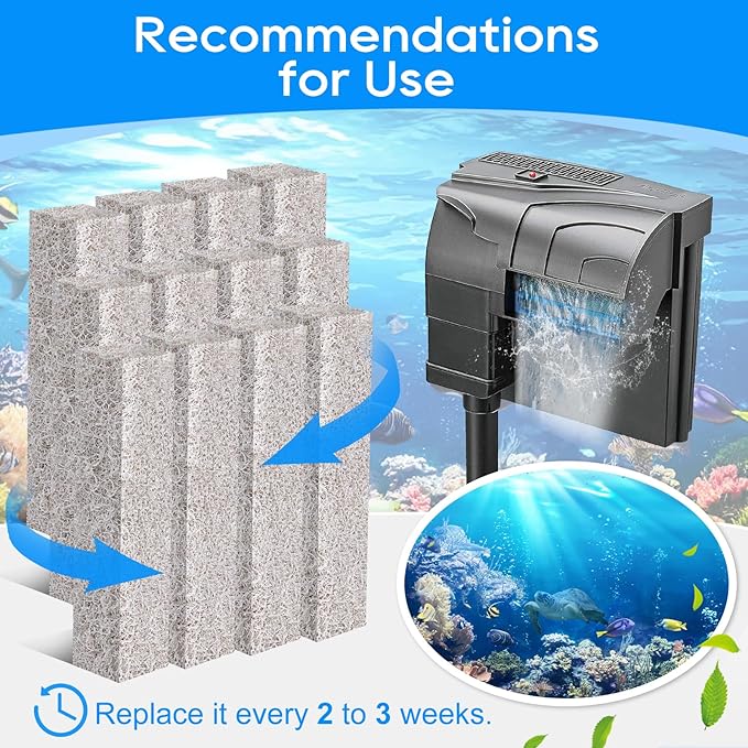 Ammonia Reducer Filter Pads Compatible with Aqueon Quietflow 30 & 50, Sponge Filters for Aqueon Replacement Filter Cartridges Large, LED PRO Aquarium Fish Tank Power Filter 6PCS