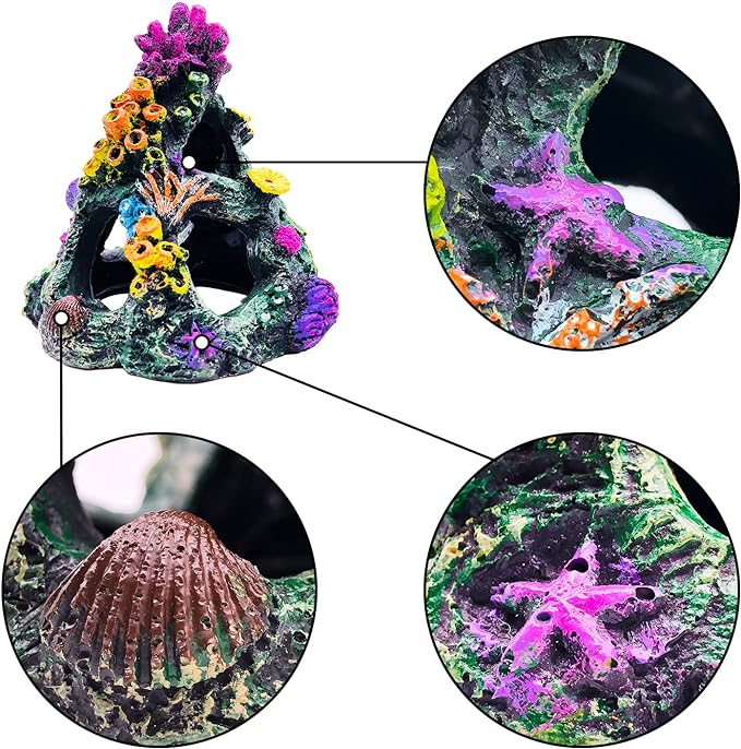 GSD Aquarium Colorful Coral Reef Set Fish Tank Decoration Mountain Ornament for Aquarium Environments Decor Accessories, Coral Mountain x 1, Aquatic Plant x 4