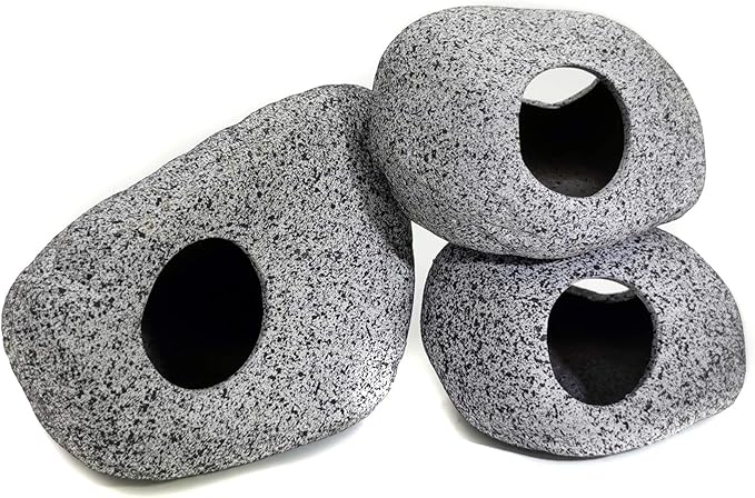 JIH Aquarium Decorations Rock, Ceramic Shelters - Shrimp Habitat, Breeding Tube, Hiding cave, Stackable Fish Tank Decor Cave for Hiding, Betta Fish (J101+J001x2)