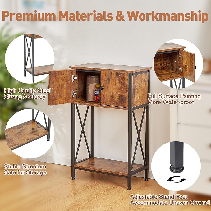 LAQUAL 10 Gallon Fish Tank Stand with Cabinet, Double Aquarium Stand for 10 & 5 Gallon Fish Tank, Heavy Metal Stand with Stable Structure, Adjustable Table Feet & Anti-tilt Device - Rustic Brown