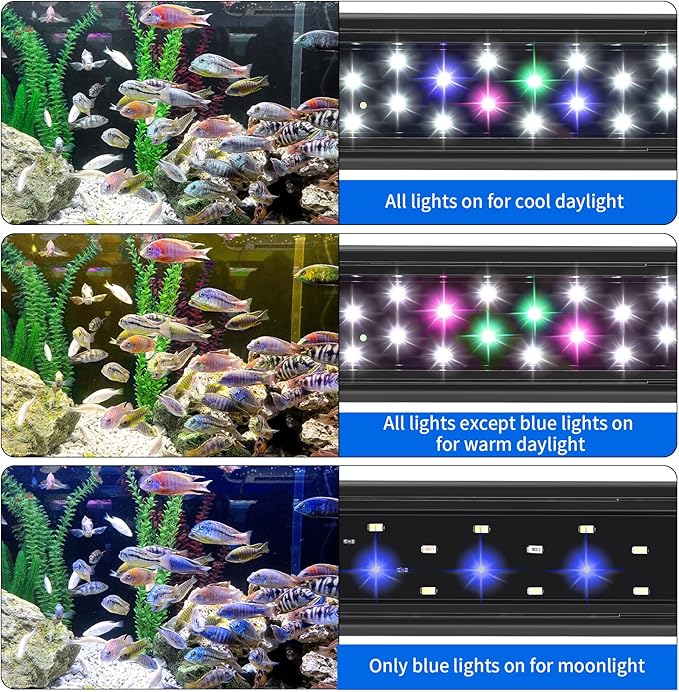 AQUANEAT LED Aquarium Light for 16 to 20 Inch Fish Tank, Auto On Off with Timer, Full Spectrum, Adjustable Brightness, Daylight Moonlight Mode, for Fresh Water Low-to-Mid Light Plants