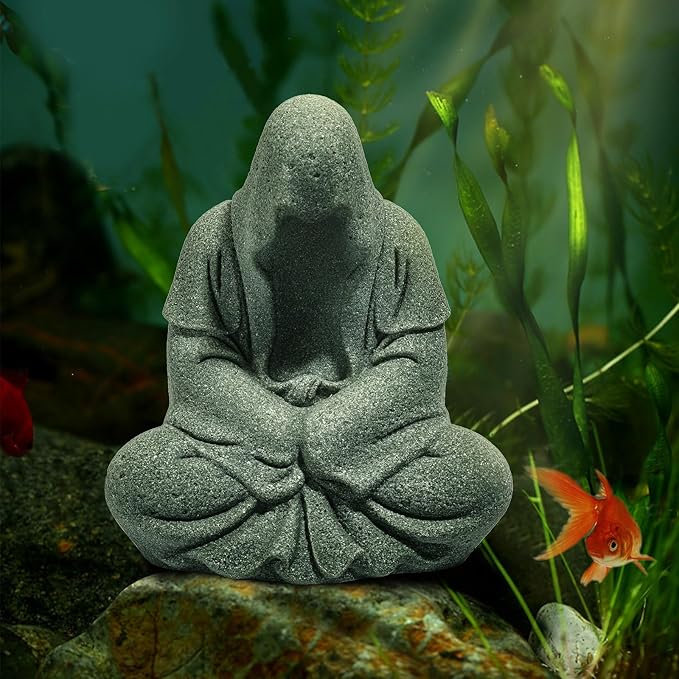 Fish Tank Buddha Statue Sandstone Ornament,Zen Garden Aquarium Decor,Meditating Statues for Underwater Landscaping