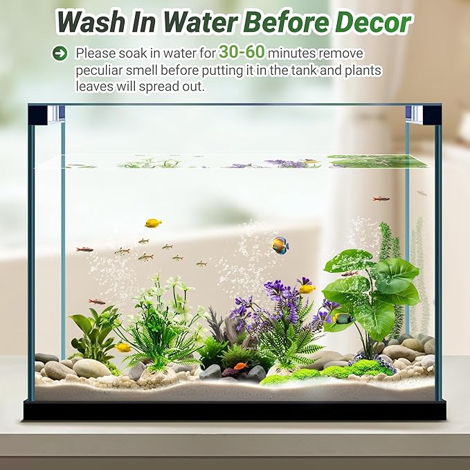 GOZILLA Fish Tank Plants, Reptile Artificial Plastic Plants, Reptile Plants for Terrarium, Aquarium Decorations Resin Pedestal Ornaments for Fish Tank Accessories Set.(3PCS/B-Set)