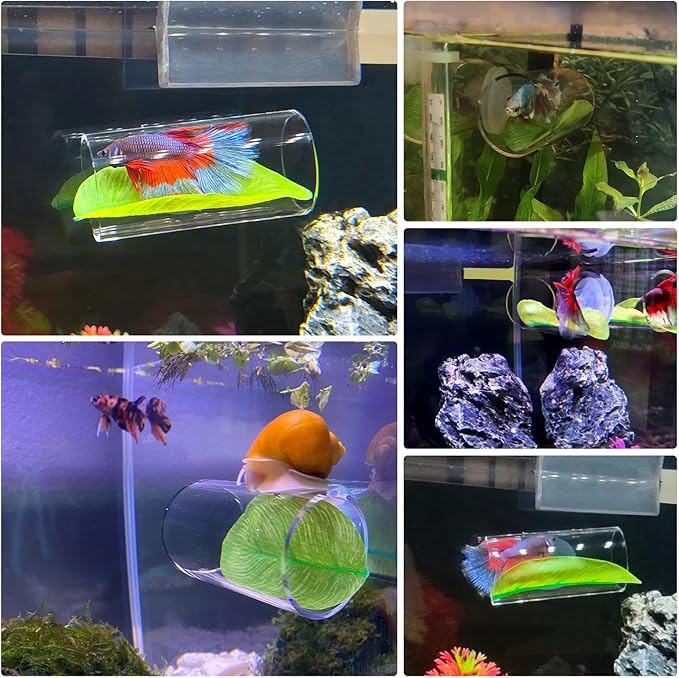 CousDUoBe 2 Pack Betta Fish Leaf Pad,2 Pack Betta Fish Acrylic Tube Tunnel