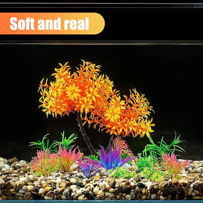 AQUANEAT Artificial Aquarium Plants, Fish Tank Orange Tree Decoration Set, Plastic Accessories, 11pcs