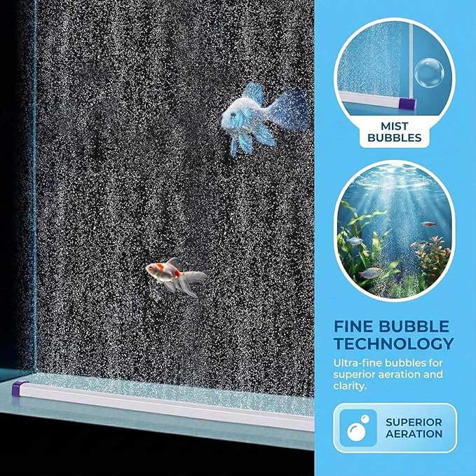Aquarium Bubble Bar, 27.6 Inch Curtain Wall, Quiet Oxygen Diffuser, Fine Air Stone Bar for Freshwater Saltwater Fish Tanks, Fish Tank Bubbler Decorations
