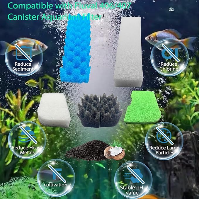 42 Packs 406/407 Canister Filter Replacements Compatible with Fluval 406/407 Aquarium Filters. Includes Filter Media Set with biofoam, Activated Carbon, and Ceramic Rings. Upgraded Version