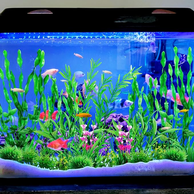 QUOZUO Green Fish Tank Decor Aquarium Plants, 25pcs Fish Tank Decorations Plants, Fish Tank Accessories, Aquarium Decor Artificial Plants, Small to Large