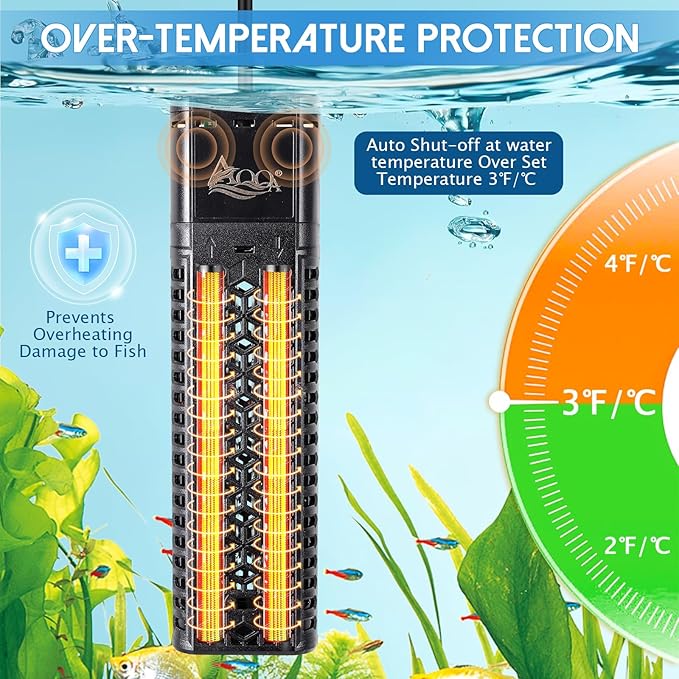 AQQA 1200W Aquarium Heater for 172-227 Gallon, Dual Quartz Submersible Fish Tank Heater with Digital Controller, 59-93°F Adjustable Temp, Dry Burn & Overheat Protection – for Freshwater & Saltwater