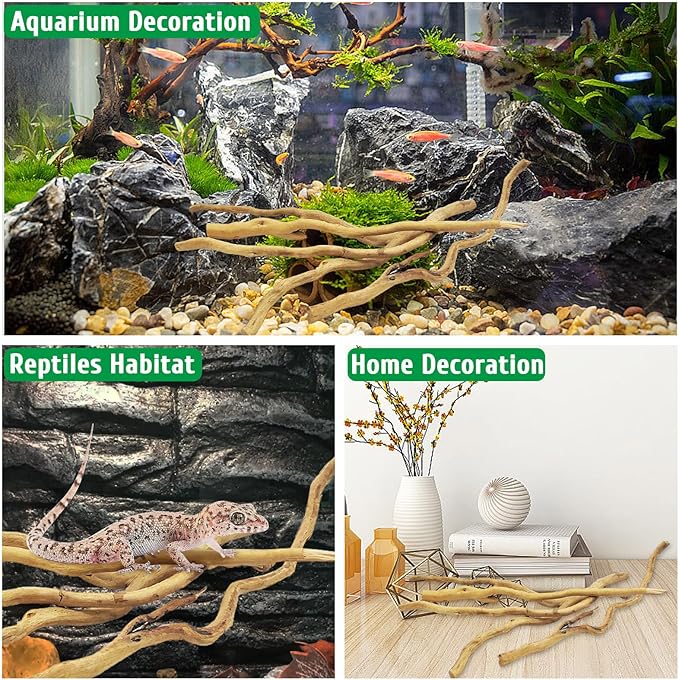 kathson Natural Driftwood for Aquarium, Red Moor Driftwood Mix 12''-16'' Long Driftwood for Decorations Aquarium Driftwood Assorted Shapes Natural Aquarium Decor Driftwood(100g,Delicate Branches)