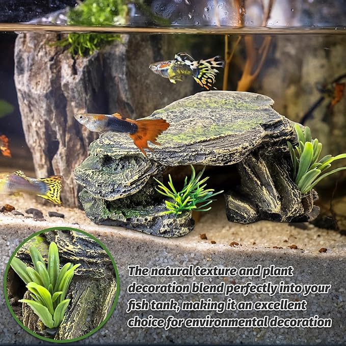 PINVNBY Small Fish Tank Decorations (Size: 5.5 x 2.9 x 2.9 inches), Resin Rock Aquarium Decorations Fish Cave or Reptile Hide to Rest Play Breed, Suitable for Small Betta Humid Gecko Tortoise
