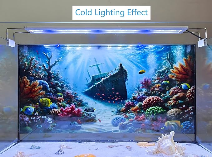 Undersea Shipwreck Aquarium Background Underwater World Coral Fish Tank Background 24x12 Inches PVC Glass Container Decoration with Tapes
