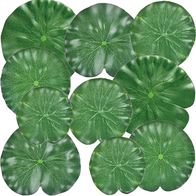 10 Pcs Pond Plants, 5 Size Artificial Lotus Leaves, Realistic Floating Foam Water Lily Pads Ornaments, Plastic Fake Foliage Pond Decor for Patio Koi Fish Pond Pool Aquarium