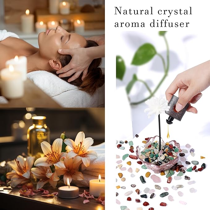Crystal Chips Bulk, Tumbled Gemstone Chips Bulk, Poshlished Healing Crystals, for DIY Projects,Vase Filler, Succulent Soil, Potting Mix, Garden Decor, Aquarium & Fish Tank Gravel (Mixed，1Pound)