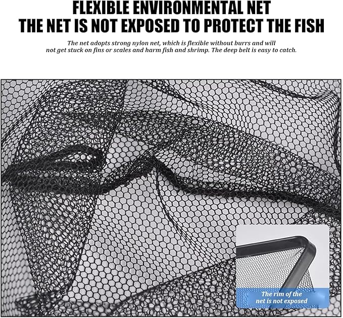 Black Aquarium Fish Net - Small Square Fishing Net Fine Mesh with Long Wire Handle for Catching Small Fishes Shrimps or Cleaning Fish Tanks (16 Inch)