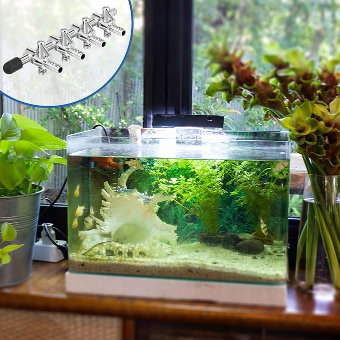 3 Pack 4-Way Aquarium Stainless Steel Air Flow Control Lever Valve with Airline Tubing Connector for Air Pumps Fish Tank Multi-Port Distributor Splitter