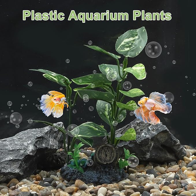 Aquarium Plastic Plants, Silk Aquarium Plants, Silk Plants for Betta Fish Tank, Plant Decoration for Aquarium, Dark Green, Pointed Leaves, 6.5" Tall