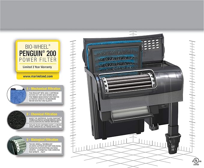Marineland Penguin Bio-Wheel Power Filter 200 GPH, Multi-Stage Aquarium Filtration