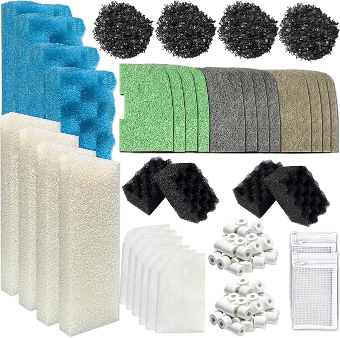 46-Pack Aquarium Maintenance Media Kits Replacement for Fluval 306/307 Performance Canister Filter, Includes Nitrite-Absorbing Filter Pad/Phosphate-Absorbing Filter Pad/Ammonia-Absorbing Pad