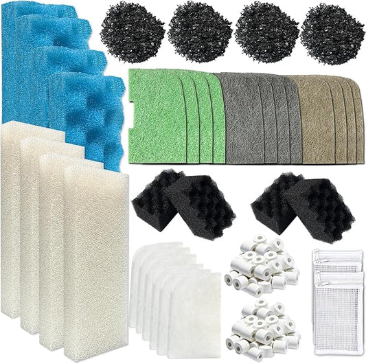 46-Pack Aquarium Maintenance Media Kits Replacement for Fluval 306/307 Performance Canister Filter, Includes Nitrite-Absorbing Filter Pad/Phosphate-Absorbing Filter Pad/Ammonia-Absorbing Pad