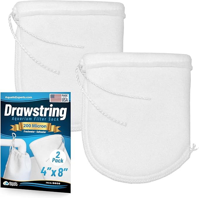 Aquatic Experts 200 Micron Drawstring Filter Socks – Ring-Free Design for Sumps, Saltwater & Freshwater Aquariums, Custom Made in USA (4" x 8", 2 Pack)